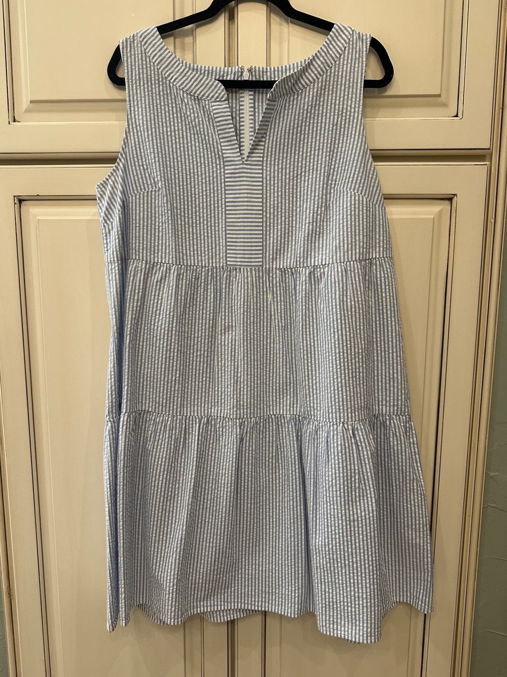 Talbots Sleeveless Blue & White Striped Tiered Summer Dress - Size 14